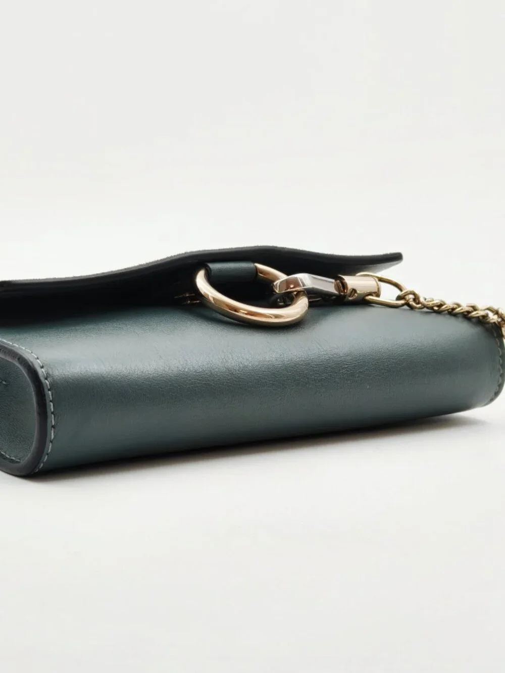 Chloé Faye Small Crossbody Bag Dark Green Suede Leather Gold Chain Authentic